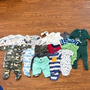 Mixed Newborn Boy Clothes Bundle - Greens, Blues, Stripes